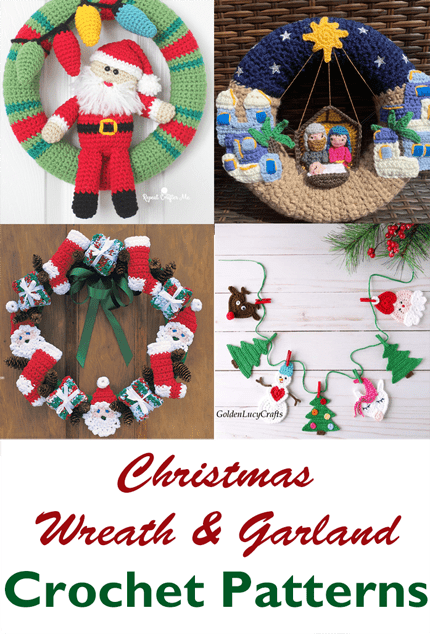 crochet Christmas wreath patterns - winter - home decor- amorecraftylife.com #crochet #crochetpattern #diy #christmas