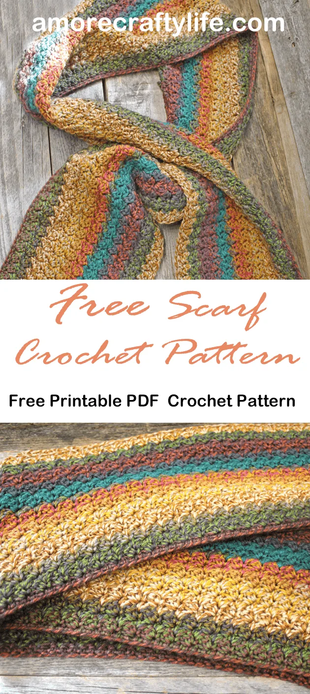 Try this pretty striped tweed scarf crochet pattern. This easy pattern has a free PDF available.