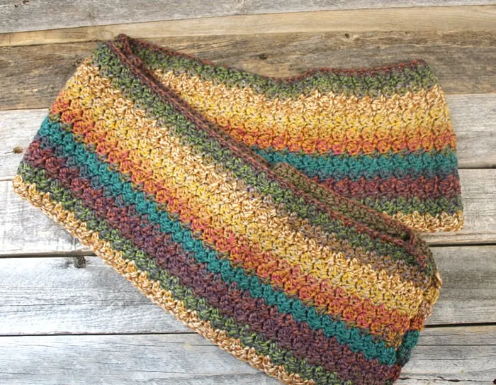 Try this pretty striped tweed scarf crochet pattern. This easy pattern has a free PDF available.