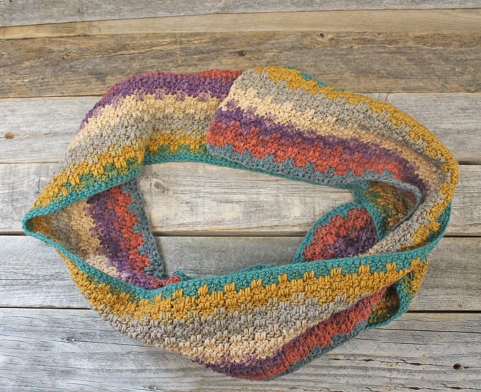 Try this easy striped crochet scarf pattern. There is a free PDF available.