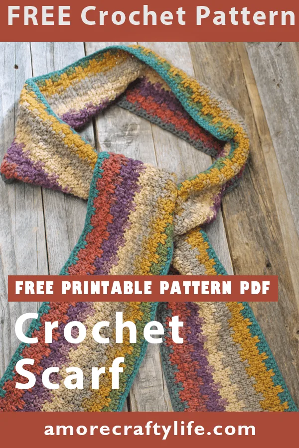 Try this easy striped crochet scarf pattern. There is a free PDF available.