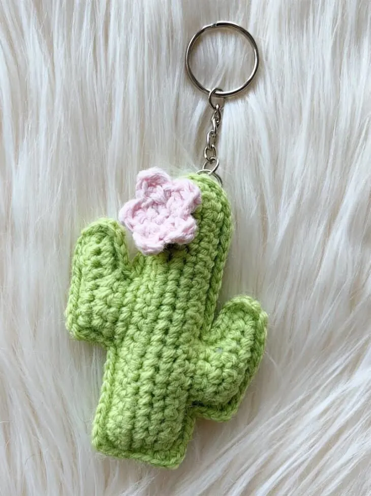 Make your own fun crocheted cactus keychain.