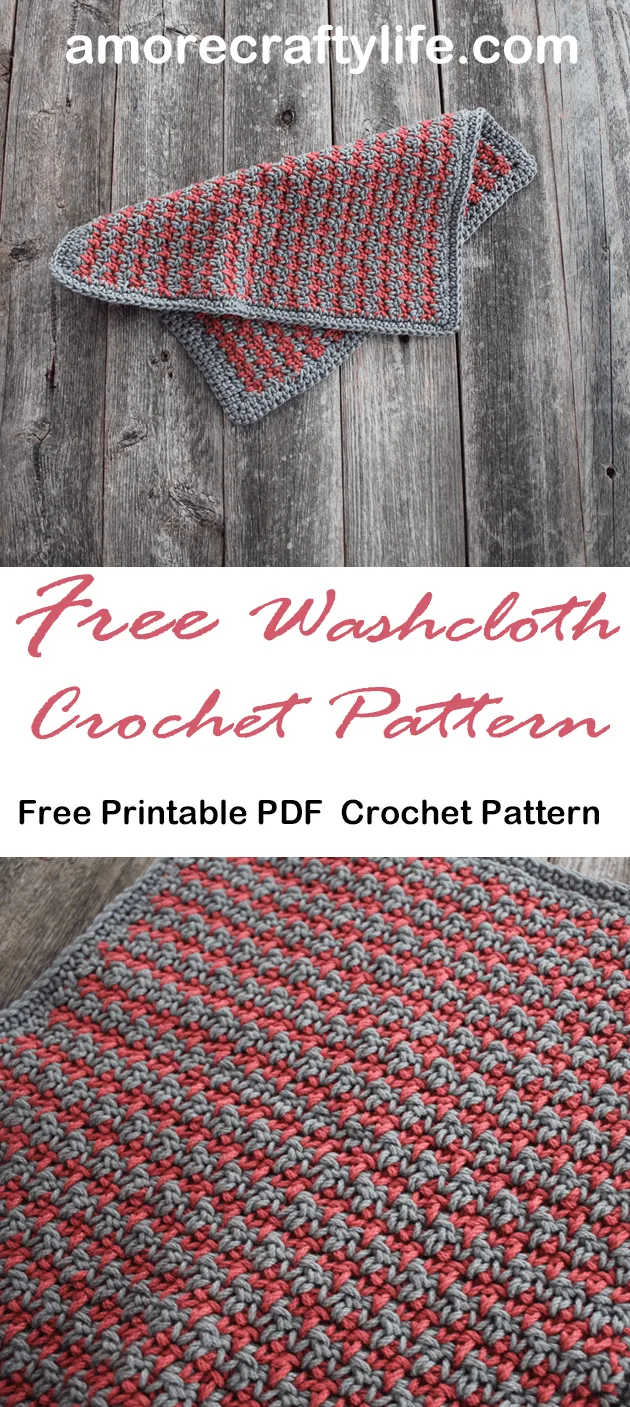 Try this easy houndstooth stitch washcloth crochet pattern. This pattern is an easy combination of single and double crochet to make this striking two color combo.