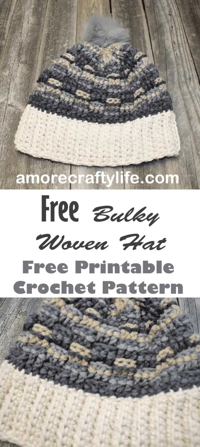 Try this bulky yarn crochet hat pattern. This hat is an quick and easy project. Make it in your favorite colors and top it with a faux fur pom pom.