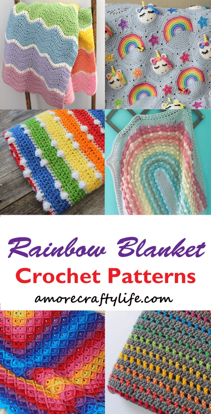 Try some of these colorful crochet rainbow blanket patterns.