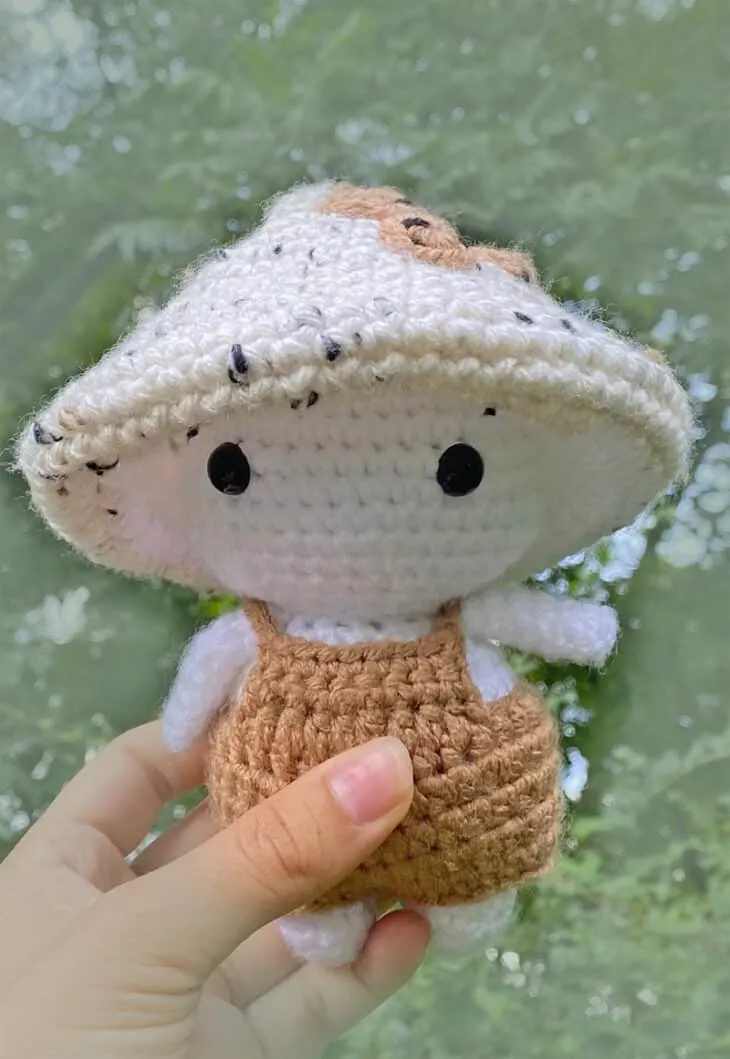 Make a cute mushroom doll with this crochet pattern.
