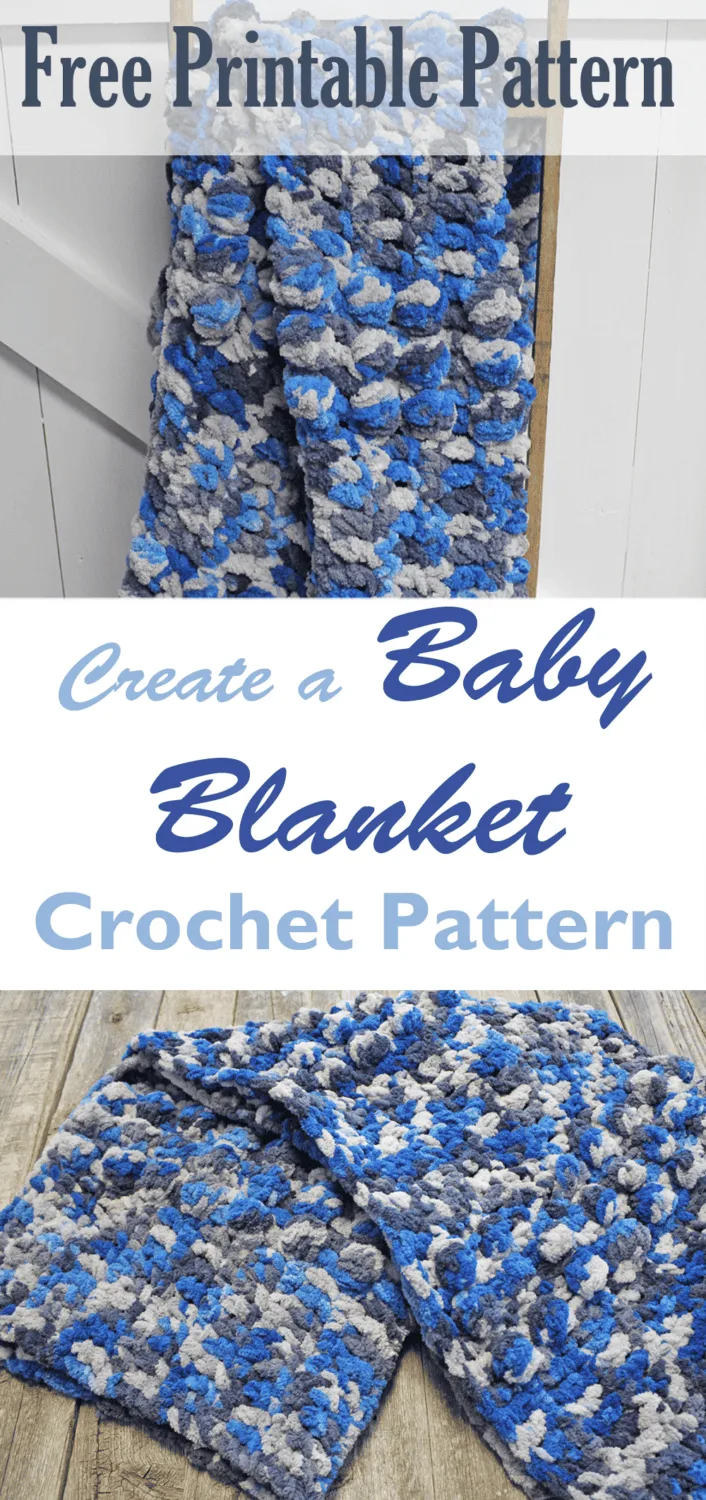 Try this quick and easy chenille crochet baby blanket pattern. There is a free printable PDF available.