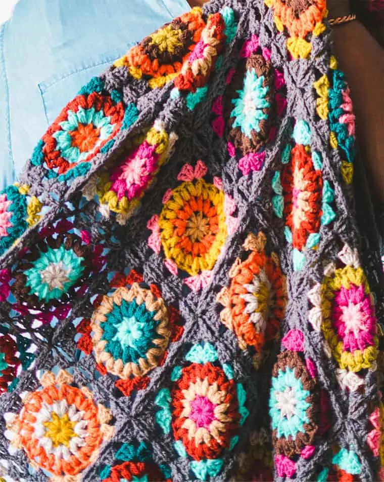 colorful granny square afghan crochet blanket pattern