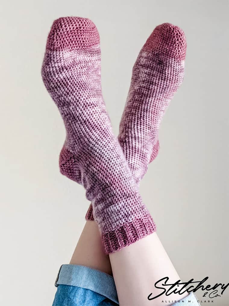 classic crocheted sock pattern in pink
