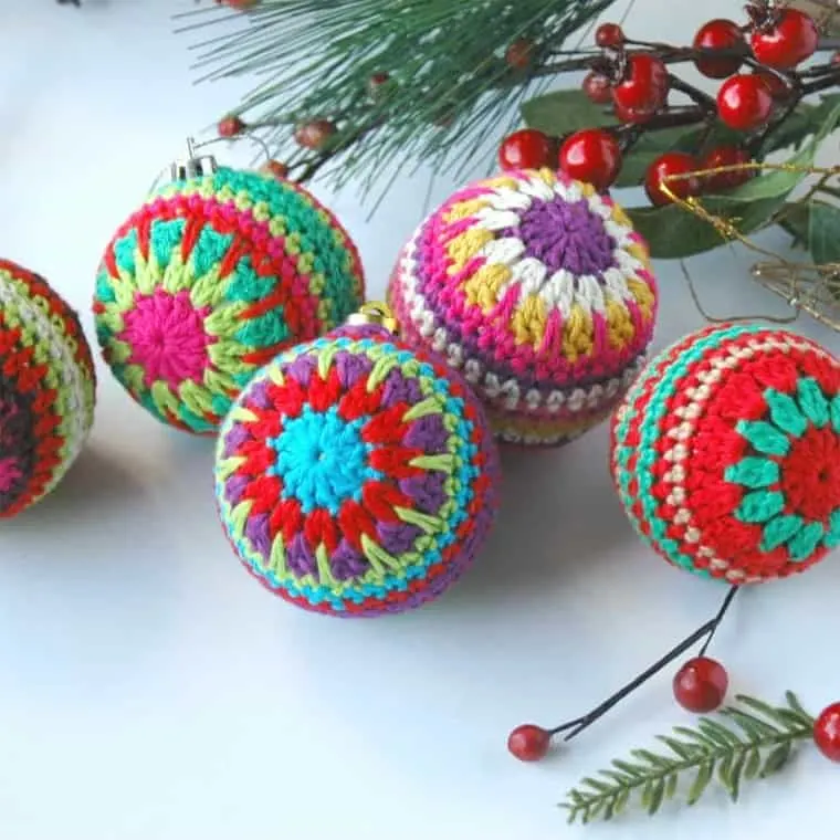 colored crochet ball ornaments