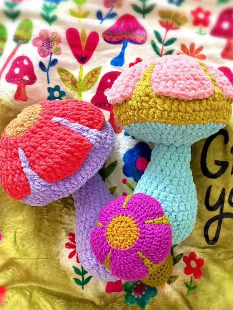 colorful crocheted mushroom