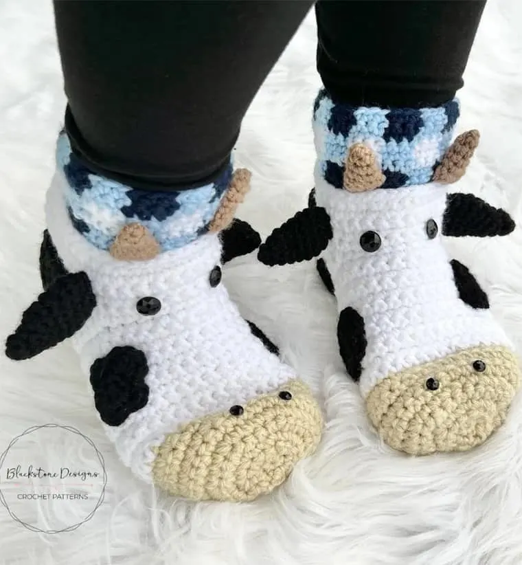 crocheted cow slippers