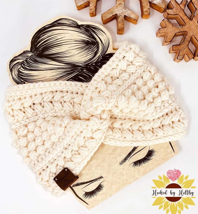 crisscross crocheted ear warmer