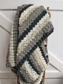 worsted weight striped black gray and white crochet throw blanket