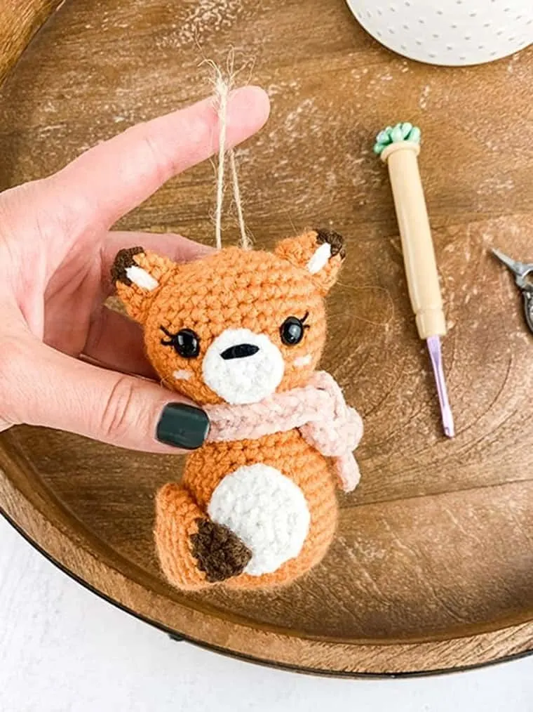 crocheted fox ornament