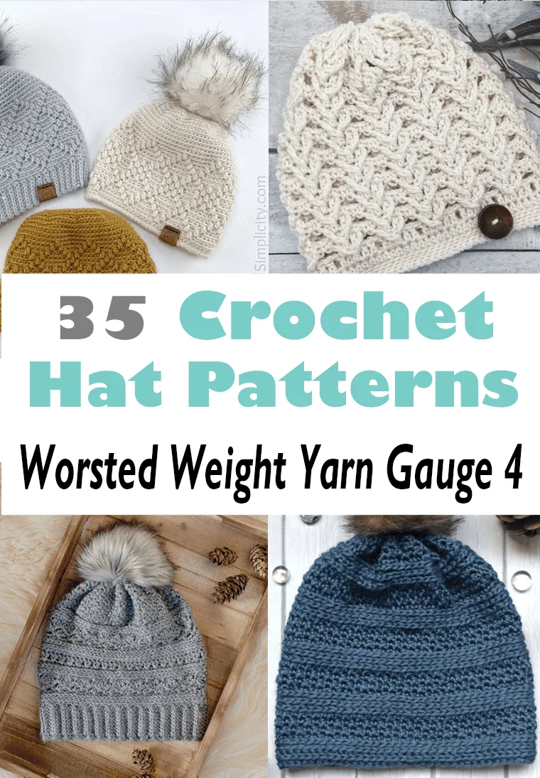 crochet hat patterns with worsted weight yarn gauge 4