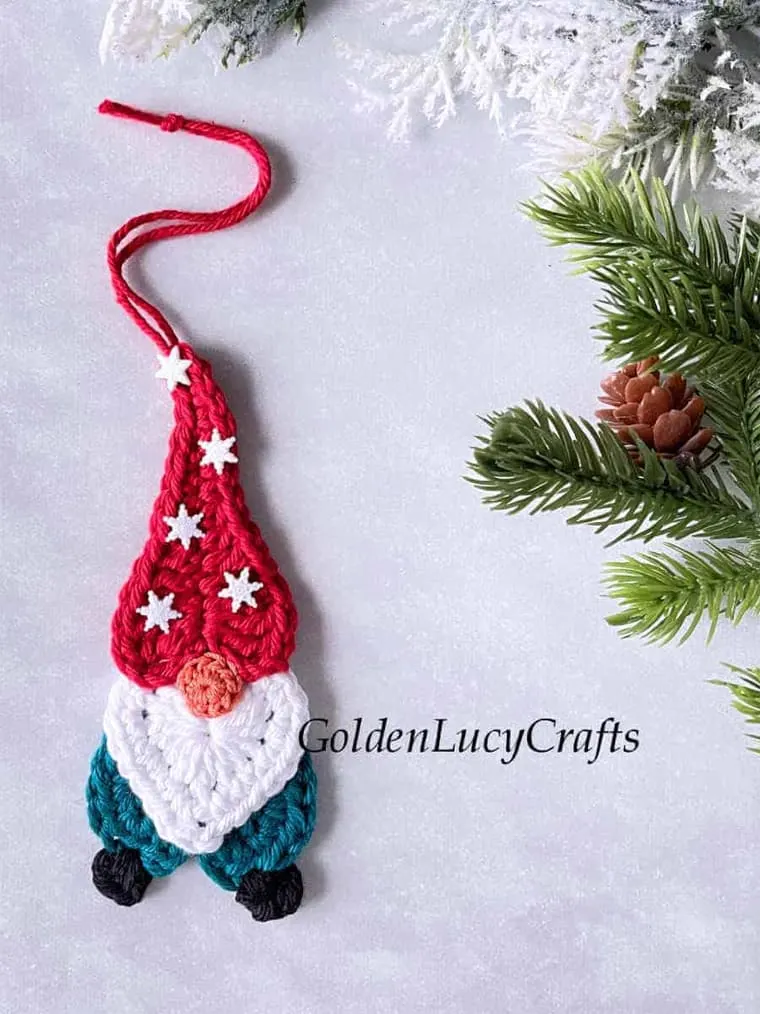 crochet gnome ornament