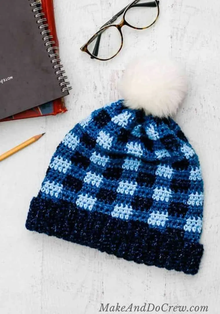 crocheted plaid hat