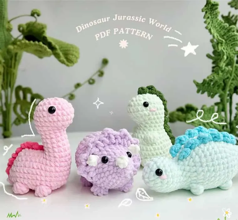 crochet dinosaur plushies