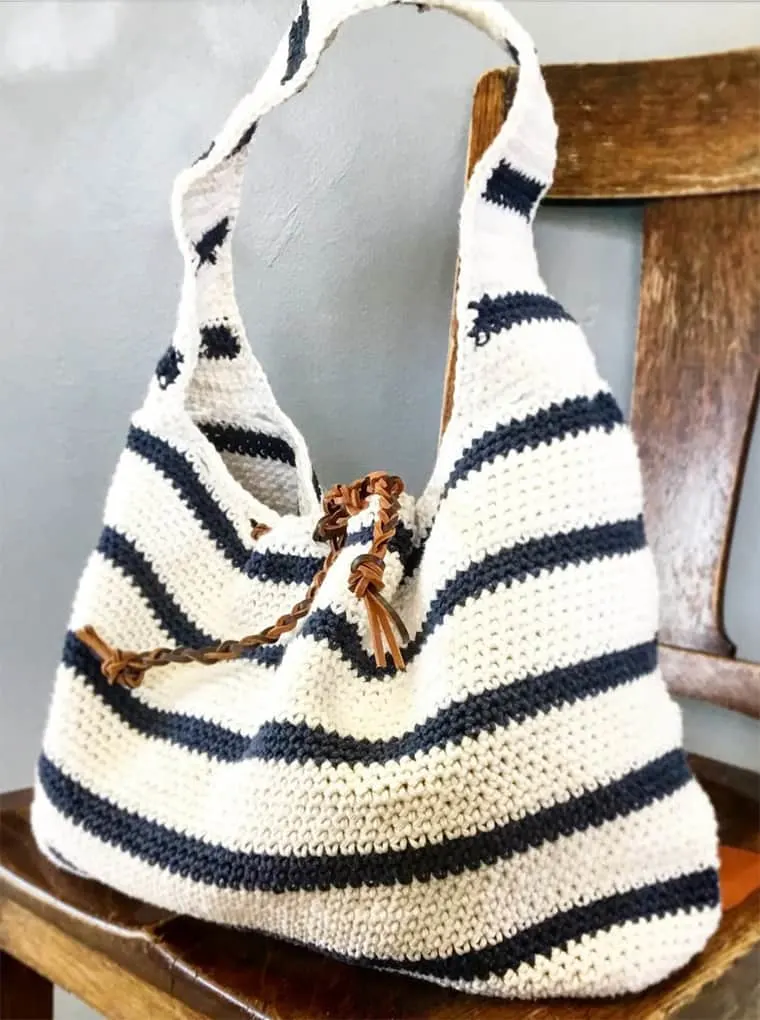 striped slouchy crochet bag