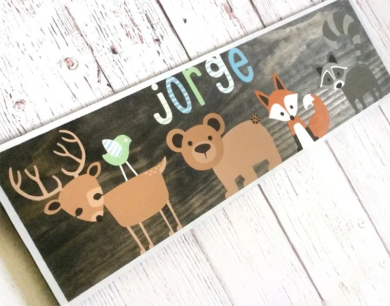 woodland theme nursery animal personalized sign