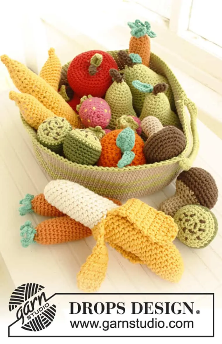 basket crochet fruit and vegetables pattern free amigurumi