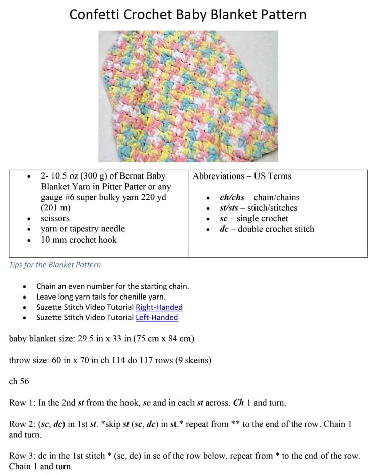 PDF photo of Confetti Crochet Baby Blanket Pattern
