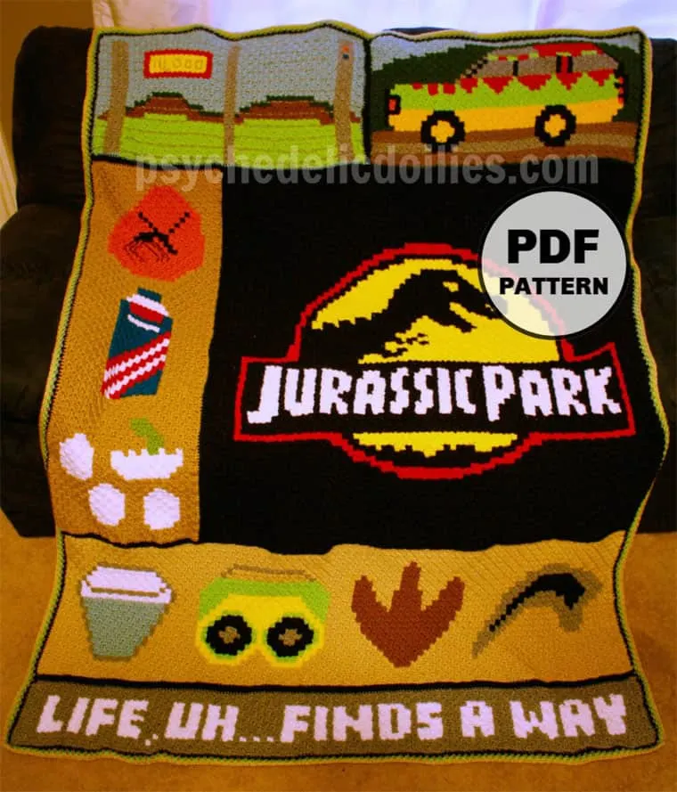Jurassic Park Themed crochet blanket pattern PDF