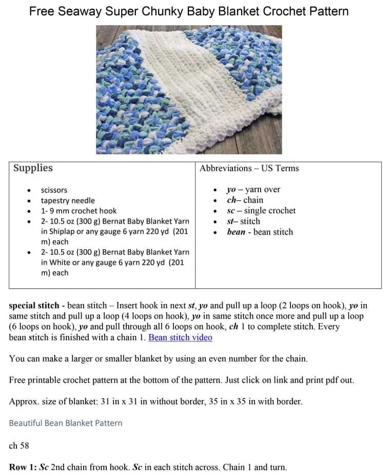 photo of Seaway Super Chunky Baby Blanket Crochet Pattern