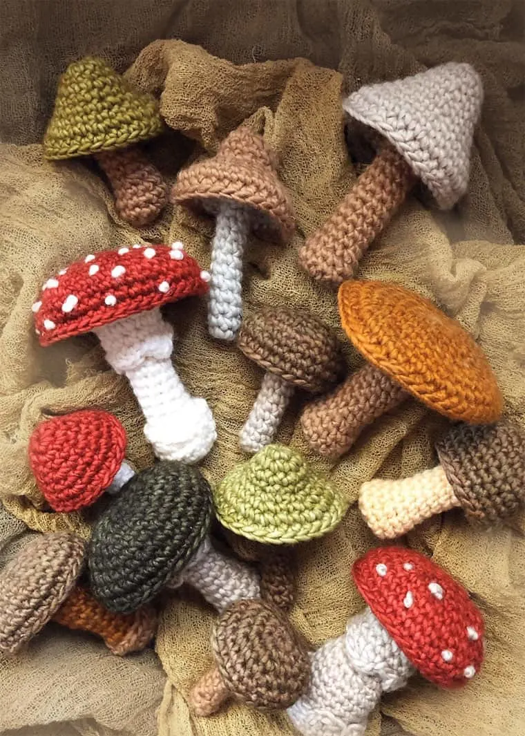 set of crochet mushrooms