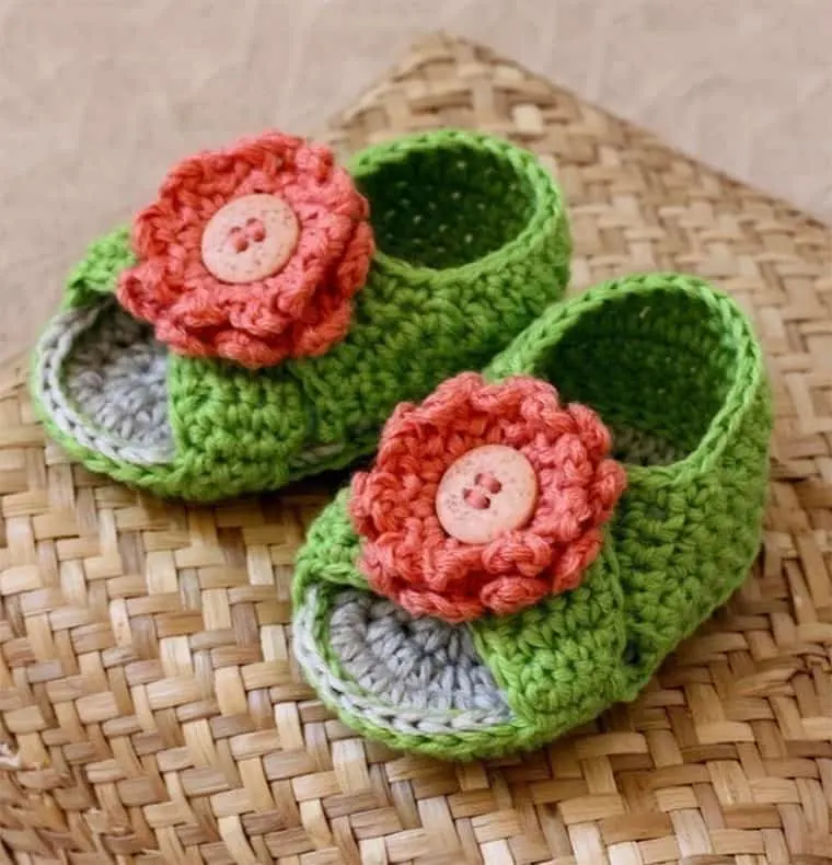 crocheted floral cross strap baby sandals