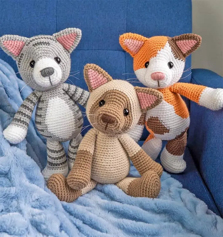 pattern set of 3 cute crocheted cats
