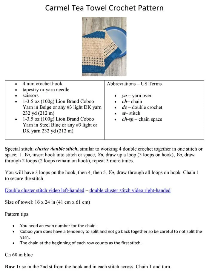 picture of PDF Carmel tea towel crochet pattern