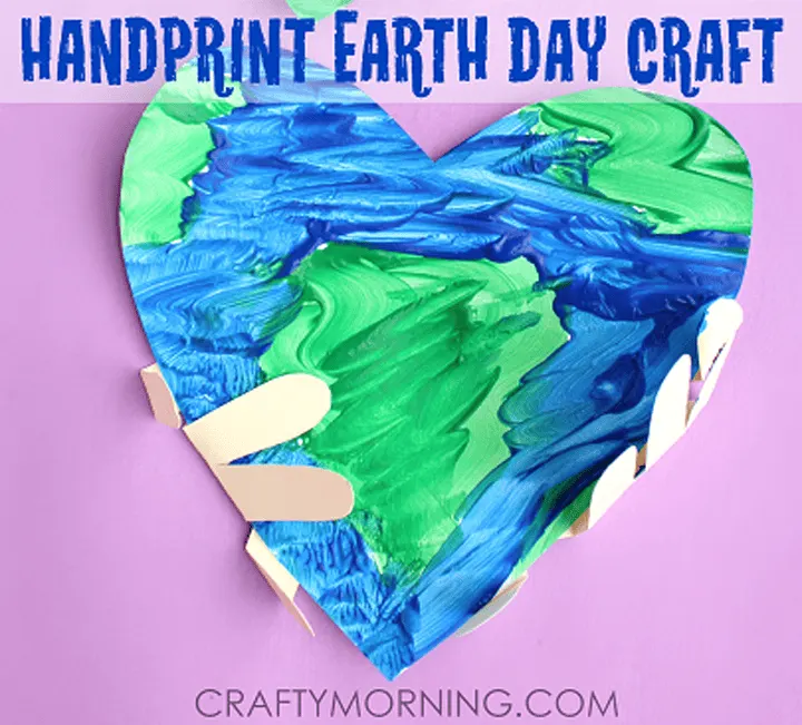 handprint earth - Earth Kid Craft - Earth craft for kids – recycle craft for kids - spring craft - amorecraftylife.com #preschool #craftsforkids #crafts #kidscraf