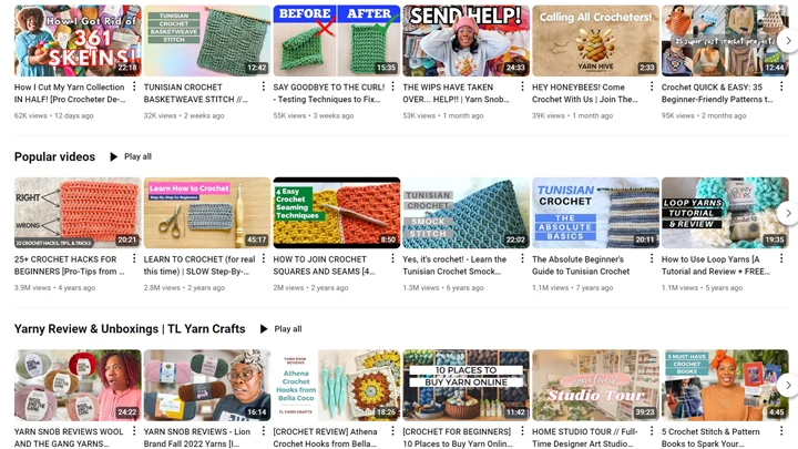 photo of TL Yarn Crafts YouTube channel videos