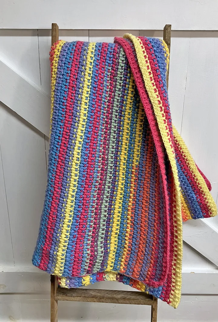 rice stitch bright stripe crochet blanket pattern