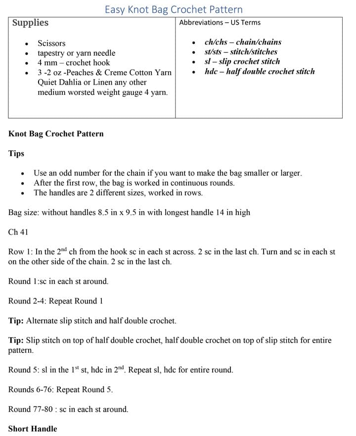 photo of easy knot bag crochet pattern