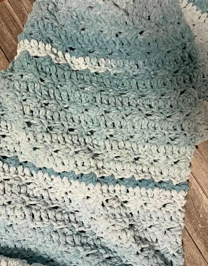 blue green chenille throw crochet blanket pattern