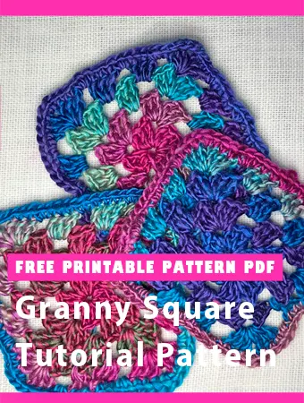 crocheted granny square in Red Heart Unforgettable Yarn in Stain Glass