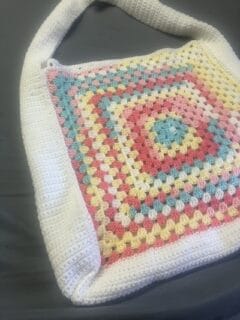 large colorful granny square bag pattern