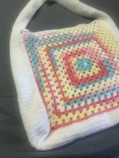 large colorful granny square bag pattern
