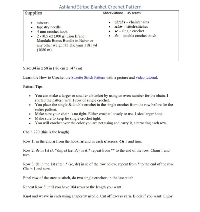 photo of ashland stripes crochet blanket pattern