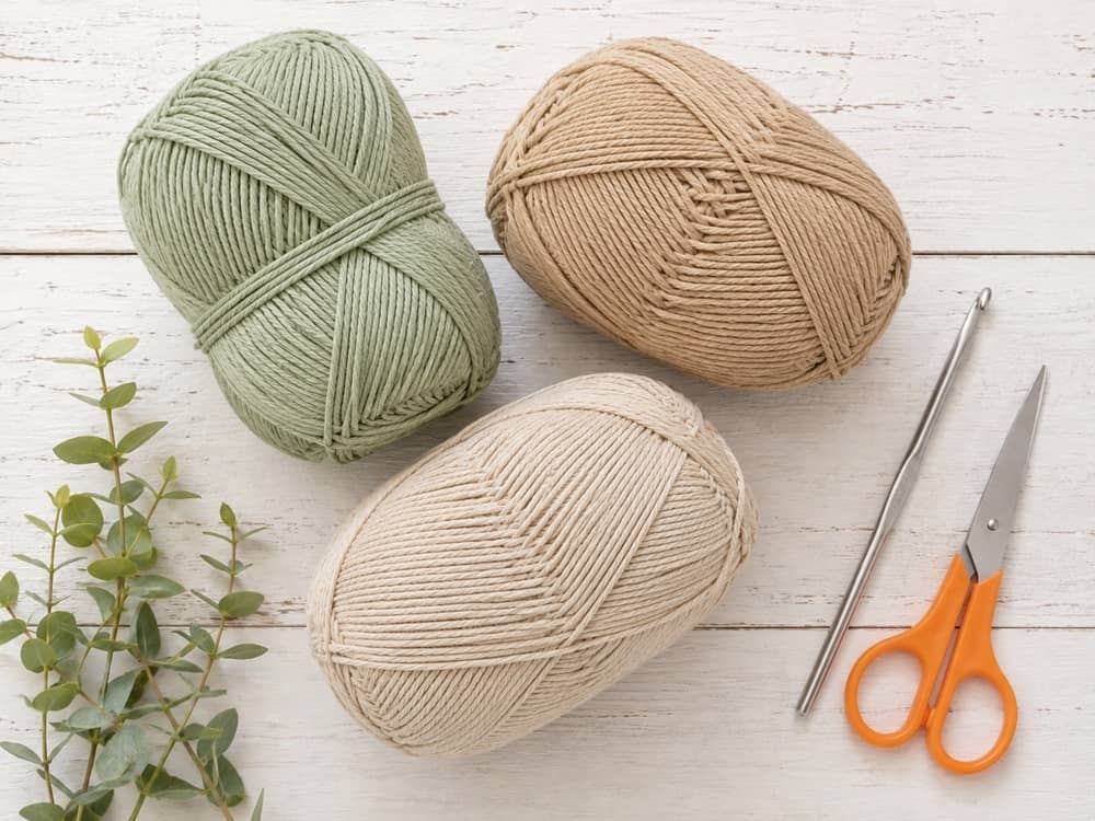 supplies 3 skeins of cotton yarn crochet hook scissors